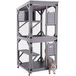 Wooden Cat House Outdoor and Indoor Run Large Cat Enclosure on Wheels 70.9" Upgraded Version Catio Cage with Reinforcement Wooden Strip,Waterproof Roof (Medium, Type-1)