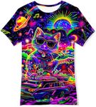 Neon Shirt Boys 8t 9t Novelty DJ Cat Car 3D Graphic Shirts Summer Casual Short Sleeve Tees Tops 8-9 Years