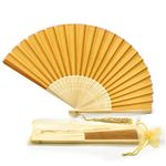 FANSOF.FANS Fabric Handheld Folding Hand Fan With a Tassel Grade A Bamboo Ribs for Women Girls Summer Party Event Favour Birthday Wedding Souvenir Gift (Dark Gold Yellow)