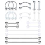 D.Bella Eyebrow Barbell Stainless Steel & Bioflex Clear Tongue Ring Industrial Barbell Piercing Jewelry Retainer for Women Men Septum Nose Lip Tragus Helix Tragus Cartilage 16G-14G 20 Pcs