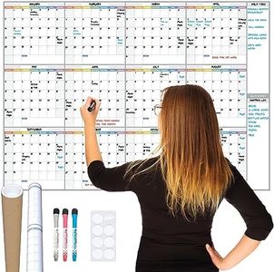Ensemble de planificateur mural réutilisable extra large A0 (118 x 84 cm) épais laminé 12 mois non daté et points adhésifs pour montage à domicile ou bureau