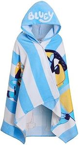 Bluey Hooded Towel Boys Girls Poncho 100% Cotton Kids Beach Towel Bath Towel Swimming Wrap Changing Robe, Blue, One Size