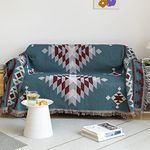 ROOMLIFE Turquoise Color Jacquard Woven Couch Cover Aztec Thread Blanket Sofa Covers for 3 Cushion Couch, Loveseat,Futon-Boho Living Room Sofa Slipcover Dogs Pet Furniture Protector,71"X 134"