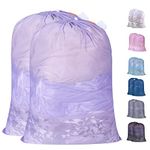Polecasa Heavy Duty Large Mesh Laundry Bags with ID Tag and Locking Drawstring Closure - 2 Pack, 24 x 36 inches - Laundry Hamper Liner, Washable Laundry Bag for Travel, Sports, Dorms ( Purple )
