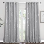 PONY DANCE Extra Long Blackout Curtains- Foil Silver Wave Line Printed Thermal Curtains, Noise Reduction Drapes for Nursery/Kids, Window Curtains for Living Room, Silver Grey, 66 x 90 Inch, 2 Panels