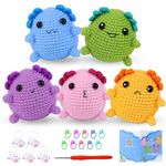 BoloShine Beginners Crochet Kits for Adults, DIY Keychain with Crocheting Book Video Tutorials, Amigurumi Crafts Set with Hooks and Yarns for Starters, Wild Animals Knitting Kit - Salamander