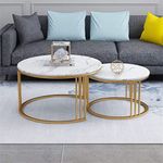 Onlinecollection Engineered Wood Coffee Table, Nesting Center Table, Movable Decorative Table, Round Leisure Table, Suitable For Bedside/Hallway/Living Room (Golden-White)