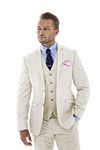 Men's 3 Pieces Linen Suit Slim Fit Summer Wedding Tuxedo Retro Grooms Prom Party Blazer Vest Pants, Beige, Large