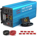 Power Inverter 5000 Watt Pure Sine Wave 48V DC to 110V/120V AC 10000W Peak Converter for Family RV Solar System with 2 AC Outlets LCD Display Remote Control 0.5A USB Charging Port and Wiring Terminal