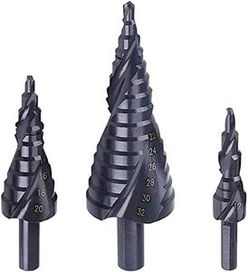 Hymnorq Step Drill Bit Set of 3pcs, 4 to 12mm / 20mm / 32mm, HSS with Black Nitride Coated, Self-Centering Split Point, Anti-Skid 3-Flat Shank, Double Spiral Flutes, for Sheet Iron Aluminum PVC Wood
