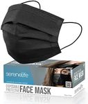 50 PCS Disposable Black Face Masks - 3 Layer Protection Breathable Face Masks, For Dust Covering, Protective Dust Filter, PPE Safety Mouth Cover, and Nose Shield - SereneLife