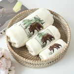 Marina Decoration Premium Luxury Decor Ultra Soft 100% Cotton Embroidered Bathroom Modern 3 Piece Towel Set, Bear with Ivory Base Pattern