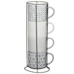 New Unique Design Jumbo Embossed Stacking Mugs 4pk Stackable for Easy Storage Mug Set Stackable Mugs Set