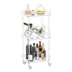 HMYHUM Small Acrylic Bar Cart, 15.2" L x 11.2" W x 34.2" H, 3 Tier Mini Rolling Serving Cart with 4 Lockable Wheels for Home Bar, Kitchen, Living Room, Modern, Clear
