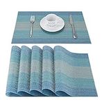 CHAOCHI Blue Table Mats Placemats Set of 6 Washable Dinner Mats Stain Resistant Nonslip Placemats Wipe Clean PVC Woven Vinyl Table Mats for Kitchen Dining Table, Restaurant, 45CM X 30CM