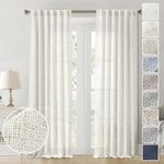 MEETBILY Natural 102 Inch Long Linen Sheer Curtains for Living Room 2 Panels Set Back Tab Pocket Light Filtering Large Window Curtain Drapes for Bedroom Patio Sliding Door Cream/Off White