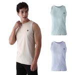 ALMO - Mens Cotton Vests | Tank Top for Men | Melange Normal Fit, Light Weight, Soft Fabric | Ideal for Gym/Running/Sports wear | Off-White, Light Blue, Green | Size L