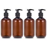 olyee 4 Pack 17oz Pump Dispenser Bottles, 500ml Refillable Empty Lotion Liquid Soap Pump Bottle for Oil, Emulsion Shampoo, Pump Lotion, Bathroom, Liquid Makeup Bottles(Brown)