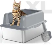 Enclosed Stainless Steel Cat Litter Box, XL Large Metal Litter Box High Sided, Never Absorbs Odors, Anti-Urine Leakage, Easy Cleaning