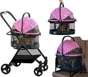 Pet Gear 3-in-1 Travel System, View 360 Stroller Converts to Carrier and Booster Seat with Easy Click N Go Technology, for Small Dogs & Cats, 4 Colors, New Pink Floral