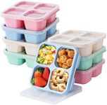 buluker 8 Pack Bento Snack Containers Set， 4 Compartment Food Storage Containers Wheat Straw Meal Prep Lunch Box Plastic Food Storage Containers, Microwave and Dishwasher Safe (8pack（4colour)