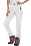 MAGCOMSEN Women's Fleece Lined Waterproof Insulated Softshell Pants Outdoor Snow Ski Pants Winter Warm Hiking Pants White XS