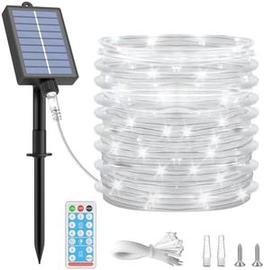 ICRGB Solar Rope Lights, 39FT 120LED Outdoor Solar Powered String Lights, IP67 Waterproof, 8 Modes, Dimmable and Timer, Remote Control Solar Lights for Outside Patio Porch Garden Pool Decor, White