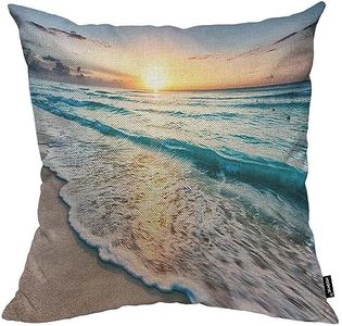 HOSNYE Seaside Wave Cotton Linen Throw Pillow Case Ocean Tropical Beach Sea Coast Sunset Dusk Blue Sand Summer Hawaii Pillow Cushion Covers Home Sofa Decorative 18 X 18 Inch