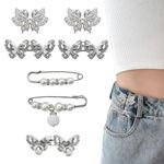 6 Set Pant Waist Tightener Butterfly Buttons Pins for Loose Jeans Reusable Waist Cincher Clip Pearl Brooch for Clothing Skirts Dresses No Sewing Decoration Accessories