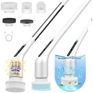 Electric Spin Scrubber, IPX7 Waterproof Cordless Shower Cleaner 2 Speeds 5 Replaceable Heads Adjustable Extension Handle for Bathroom,Toilet, Bathtub, Kitchen, Tile Floors