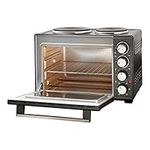 Quest 35379 26L Twin Hob Countertop Rotisserie and Convection Mini Oven/Adjustable Temperature/Accessories Included / 60 Mins Timer & Auto Shut Off with Bell