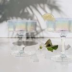 whatAmug Set of 2 Iridescent Cocktail Glasses, Rainbow Ribbed Coupe Glasses, Margarita Glass Set with Vintage Stem Design for Martini, Champagne, Tequila-Based Drinks, Gift for cocktail lovers