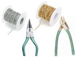 Crafts Haveli Combo of Silver and Golden Sitara Link Necklace Metal Chain for Jewelry Making DIY Materials Findings, Length 10 Mtr Each with Side Cutter & Round Nose Plier
