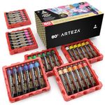 ARTEZA Acrylic Paint Set, 60 Colors/Tubes (22 ml, 0.74 oz.) with Storage Box, Rich, Pigments, Non Fading, Non Toxic for the Professional Artist, Hobby Painters & Kids