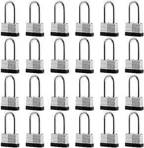 SafiSwords 24-Pack Keyed Alike Laminated Steel Padlocks Keys, 1-3/4" Wide, Heavy Duty Long Pad Lock Set with Same Keys
