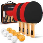 PRO SPIN Table Tennis Bats - High-Performance Table Tennis Set with Premium 3-Star Ping Pong Balls & Compact Storage Case | Table Tennis Rackets for Outdoor & Indoor Tables (4-Player Set)