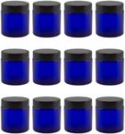 4-Ounce Cobalt Blue Glass Straight Sided Cosmetic Jars (12-Pack); 120 ml. Capacity, BPA-Free Lids