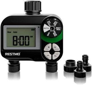 RESTMO Water Timer 2 Outlets, Irrigation Hose Timer with Rain Delay/Manual/Automatic Watering System for Outdoor Faucet, Garden Sprinkler, Yard and Lawn