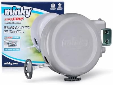 Minky SureGrip 15m Retractable Clothes Line – Single Line Wall Mounted Washing Line with Strong Lock System, Indoor & Outdoor Laundry Drying Line, Space Saving Pull Out Clothesline for Home & Garden