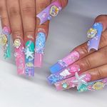 24 Pcs Long Press on Nails Coffin RIICFDD Summer Colourful Fake Nails 5D Starfish ＆ Shells Designs False Nails with Pearl Nail Charms Press on Nail Ocean Theme Full Cover Stick on Nails for Women