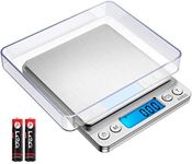 AMIR Digital Kitchen Scale 500g/ 0.01g Pro Cooking Scale with Back-Lit LCD Display Accuracy Pocket Food Scale 6 Units Auto Off Tare PCS Function Stainless Steel Batteries Included (Silver)