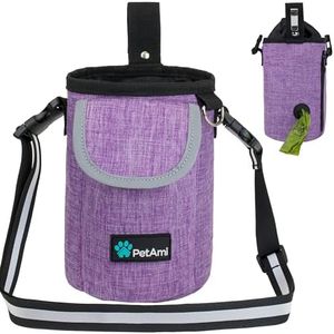 PetAmi Dog Treat Pouch, Large Pet Training Treat Pouch with Pocket, Dog Trainer Essentials Supply Holder with Poop Bag Dispenser, Training Bag for Kibbles Toys, 3 Ways to Wear (Purple)