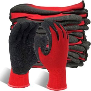 EvridWear Crinkle Latex Rubber Hand Coated Safety Work Gloves for Men Women General Multi Use Construction Warehouse Gardening Assembly Landscaping (XS-Size) 12 Pairs Pack