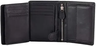 DiLoro Mens Wallets Italy Bifold Flip ID Leather Wallet Vertical Slots Coin and Zip Compartment Large Capacity RFID Blocking (Black Nappa)