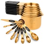 Smithcraft Magnetic Measuring Cups & Spoons Set 16, Stainless Steel Gold Measuring Cups & Spoons Set, Metal Measuring Cups & Spoons Set, Heavy Duty Measuring Cups & Spoons &Leveler for Cooking &Baking