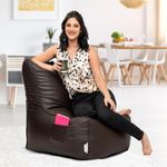 Amazon Brand - Solimo Premium Faux Leather Bean Bag Chair Filled with Beans | Capacity: Upto 6 Ft 3 in Height, 120 KG Weight | Brown