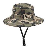 Sun Hat Bucket-Boys-Camouflage Hats Fishman Cap Packable, Camouflage Army Green, 7-14 Years