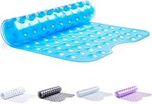 TranquilBeauty No Slip Bath Mat with Suction Cups - Blue 100x40cm/40x16in Extra Long Bathtub Mats - Anti-Mould, Machine-Washable, No Latex - Shower Mat Ideal for Elderly and Children