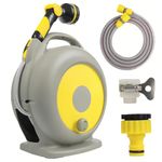 HASTHIP® 15m Retractable Garden Hose Reel with Spray Nozzle, Hand Crank Water Hose Reel Kit for hose pipe, Adjustable Nozzle and 10 Water Flow Modes for Lawn, Garden, Car Wash, and Outdoor Cleaning