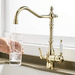 FZHLR 360 Degree Rotation Drinking Filtered Water Kitchen Faucet 3 Way Water Mixer Tap Gold Solid Brass Kitchen Sink Tap Crane